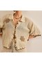 Buttoned Front, Women's Embroidered Appliqué Shirt and Short Shorts, Perforated Openwork Summer Beach Set. - 7