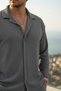 Bürümcük Crinkle Fabric Summer Lycra Women's Men's Long Sleeve Shirt and Sweatpants Set - 4