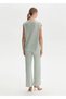 Aqua Green Shimmering Linen Blend Knitwear Trousers - 5