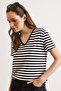 Women's Black V-Neck Striped Basic Flowy T-Shirt Tsh-19000983 - 3