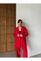 Women's Red Blazer Jacket Palazzo Trousers Suit - 2