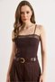 Women's Brown Thin Strap Lace Detailed Viscose Knitwear Athlete Blouse Blz-19003301 - 2
