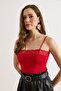 Women's Red Thin Strap Lace Detailed Viscose Knitwear Athlete Blouse Blz-19003301 - 3