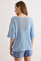 Women's Baby Blue Lace-Looking Cotton Blouse with Knitwear Blz-19003260 - 5