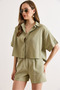 Women's Khaki Six Oval Loose Fit Cotton Flam Shirt Gml-19001437 - 3