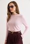 Women's Pink Boat Neck Transparent Seasonal Knitwear Blouse Blz-19003213 - 3
