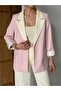 Women's Cream-Pink Oversize Blazer Jacket Palazzo Trousers Suit - 4