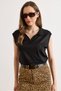 Women's Black Polo Collar Viscose Content Flowy Knitwear Blouse Blz-19003249 - 3