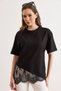 Women's Black Asymmetrical Lace Detailed Cotton T-Shirt Tsh-19000980