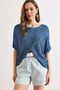 Women's Indigo Front Wrap Mercerized Knitwear Blouse Blz-19003276 - 2