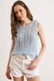 Women's Baby Blue Gray Openwork Summer Knitwear Blouse Blz-19003306 - 3