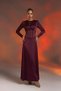 Women's Burgundy Satin Corset Detailed Stone Embellished Long Sleeve Evening Dress & Graduation Dress - 4