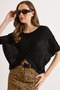 Women's Black Wrap-Front Mercerized Knitwear Blouse Blz-19003276 - 4