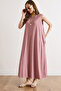 Women's Dusty Rose Pique Modal Pocketed Oversize Soft Textured Maxi Dress Elb-19002630