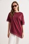 Women's Burgundy Asymmetrical Lace Detailed Cotton Tunic T-Shirt Tsh-19000939 - 2