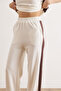Women's White and Brown Striped Top and Bottom Draped Suit Tkm-19000490 - 5