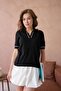 Women's Polo Neck Short Sleeve Basic Knitwear Blouse - 2
