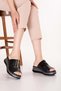 Genuine Leather Perforated Women's Daily Slippers Elnr.626 Black