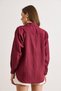Women's Burgundy Textured Striped Boyfriend Shirt Gml-19001435 - 6
