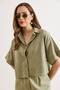 Women's Khaki Six Oval Loose Fit Cotton Flam Shirt Gml-19001437 - 4