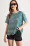 Women's Emerald Green Crew Neck Striped Basic Flowy T-Shirt Tsh-19000982 - 3