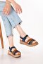 Women's Genuine Leather Thick Soled Daily Sandals Iz.5709 Blue Suede - 5
