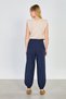 Women's Straw Belted Elastic Waist Pants - Navy Blue - 5