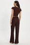 Women's Slim Fit Narrow Cut Crew Neck Sleeveless Textured Brown Wrinkled Blouse - 6