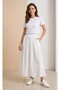 Women's Elastic Waist Back, Washable, Unlined Müslüm Flared White Skirt - 5