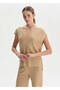 Sand Color Shimmering Linen Blend Knitwear Top