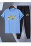 Travel Printed T-Shirt - Jogger T-Shirt Crew Neck Bottom Top Tracksuit Set