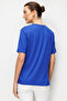 Women's V-Neck Collar Embroidered Combed Cotton T-Shirt Cobalt Blue - 5