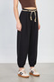Women's Straw Belted Elastic Waist Pants - Black - 3