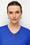 Women's V-Neck Collar Embroidered Combed Cotton T-Shirt Cobalt Blue - 4