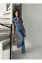 Short Sleeve Ice Cream Spanish Pleated Lycra Denim Jumpsuit - 4