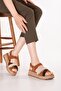 Women's Genuine Leather Thick Soled Daily Sandals Iz.5709 Tan Suede - 7