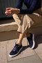 Zalvi̇ro Women's Dark Blue Genuine Leather Suede Lace-Up Sneaker