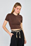 Women's short sleeve basic bodysuit - dark brown - 2