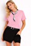 Basic T-Shirt with Pink Scarf Detail - 4