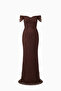Women's Brown Boat Neck Beaded Long Evening Dress - 7