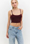 Square Neck Thin Strap Basic Crop Top - 2