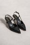 Julie Women's Black Lace Textured Pointed Toe 5 cm Heeled Slingback Shoes - 5