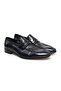 Dark Blue Color Laceless Genuine Leather Leather Sole Men's Shoes