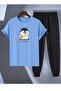 No Happy Printed T-Shirt - Jogger T-Shirt Crew Neck Bottom Top Tracksuit Set