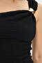 Women's slim fit one shoulder one sleeve textured black blouse - 5