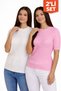 Short Sleeve Soft Textured Biscuit Collar Knitwear Double T-Shirt