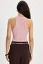 Women's Slim Fit Narrow Cut Crew Neck Ribbed Look Strappy Lycra Powder Color Blouse Undershirt - 7