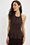 Women's Slim Fit 100% Cotton Halter Neck Zero Sleeve Brown Blouse - 7