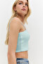 Square Neck Thin Strap Basic Crop Top - 2
