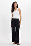 Women's Relax Fit Comfortable Cut Black Trousers with Elastic Waist - 2